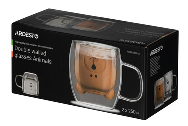 ARDESTO Animals Набор чашек с двойными стенками 250мл, 2шт, боросиликатное стекло