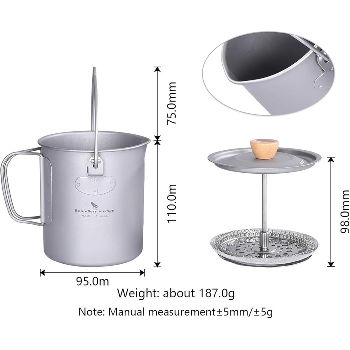 Титанова чашка для кемпінгу 750 мл Boundless Voyage