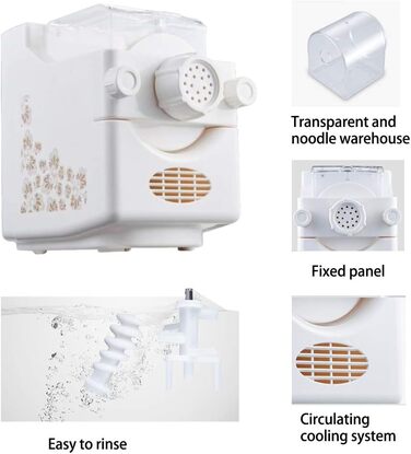 Електрична машина для пасти, повністю автоматична, машина для пасти, машина для спагетті з 9 решітками для пасти та 1 набором пельменників, білий колір