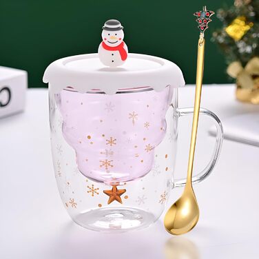 Милий різдвяний подарунок у вигляді кухля Syfunlv, різдвяні скляні чашки з подвійними стінками, кришкою та ложкою, чашка для еспресо, різдвяна чашка Грінча, склянки для чаю, чашка для молока, кавові чашки у формі ялинки (стиль 8)