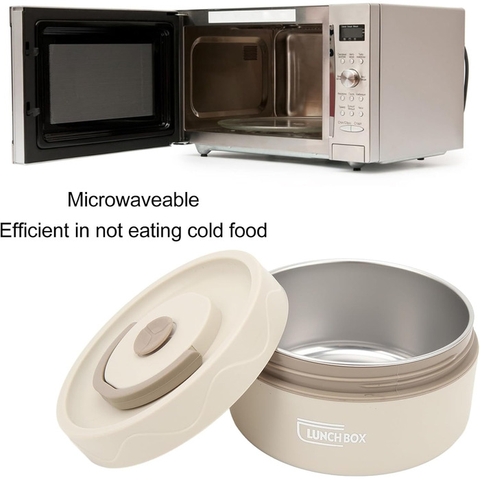 Термоконтейнер Tissting з ручкою, контейнер для гарячого обіду на 420 мл, коробка для обіду Bento, двошаровий портативний термоконтейнер круглої форми з нержавіючої сталі 304 (доступна для мікрохвильової печі білий)