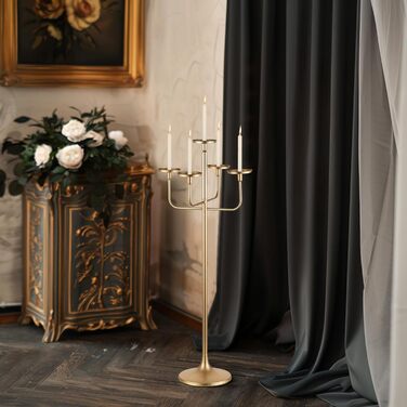 Підсвічник Sziqiqi, великий висота 22 см, 5 вішок, для свічок-паличок, стовпчастих свічок - металевий підлоговий свічник для вітальні на Хелловін, Різдво (золотий, 2)