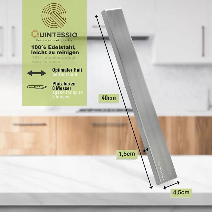 Магнітний тримач для ножів 40 см, сріблястий QUINTESSIO
