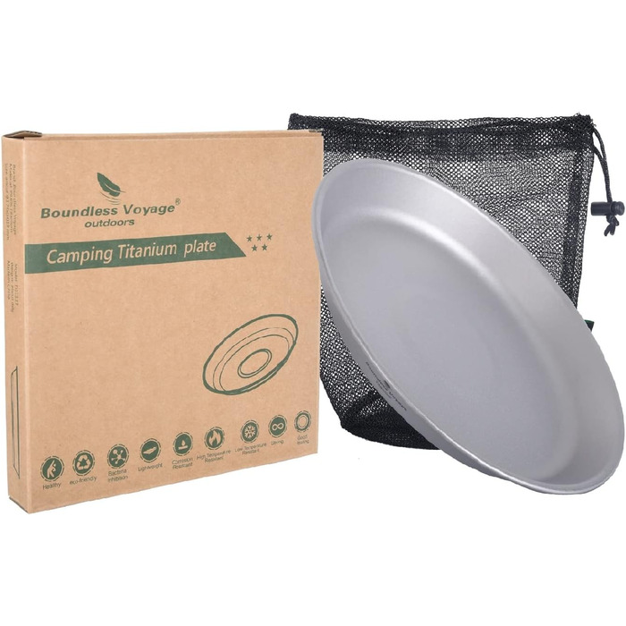 Титановая тарелка Чаша Кемпинг Набор посуды Легкая уличная кухонная утварь Портативный дорожный поднос для пикника Тарелка Чашка Прочные столовые приборы с сумкой для переноски (Ti1111T-Plate)