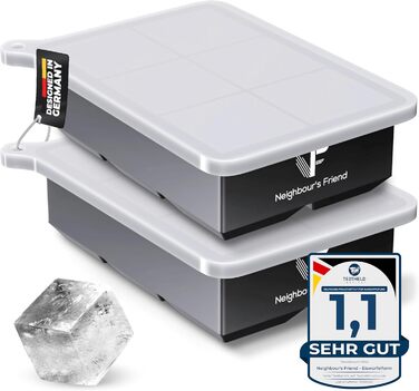 Запатентована кругла форма для льоду Neighbour&39s Friend, 2 шт. - XXL форма для льоду для віскі, рому та коктейлів - 12 кубиків льоду - міцна платиновий силіконова форма для льоду, придатна для миття в посудомийній машині (2 чорні форми для льоду)