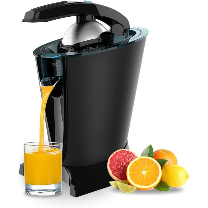 Соковижималка для цитрусових Cecotec Electric Arm 600 Steel. 600 Вт, ситечко з нержавіючої сталі, 2 знімні конуси, важіль, протикрапельна система, можна мити в посудомийній машині (чорний, EssentialVita Hyden)