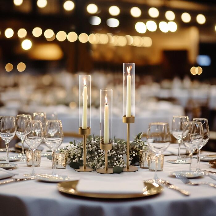 Підсвічник Sziqiqi для конічних свічок конічний підсвічник зі скляним циліндром для весільного декору - вінтажний підсвічник зі скляним ліхтарем для вітальні, прикраси різдвяного столу на відкритому повітрі (золотий, 18)