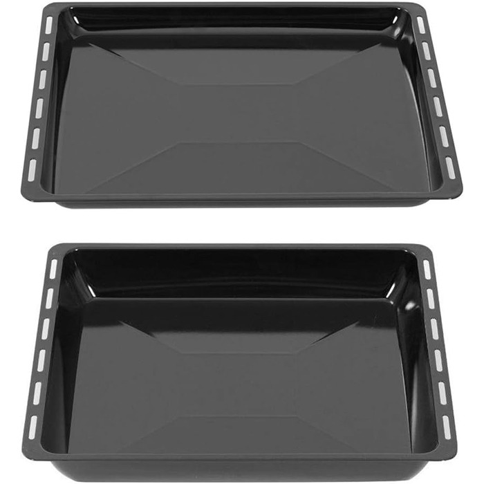 См, набір форм для випікання та решіток, глибока емальована сковорода 3 см та хромована решітка для духовки та плити, стійка до подряпин та корозії, чорна (емаль 455x30 та 455x60 мм), 45,5 x 36