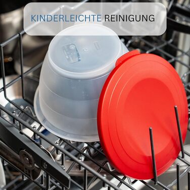 Набор чаш Westmark, 4 чаши с крышками и ситом/ситечком, 9 шт., емкость 0,6/1,3/2,5/4,4 литра, пластик, без бисфенола А, Olympia, цвет прозрачный/ 2420226A (набор из 3 шт., красный)