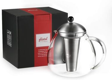 Чайник заварювальний скляний з фільтром для чаю 1,5 л, сріблястий Glastal