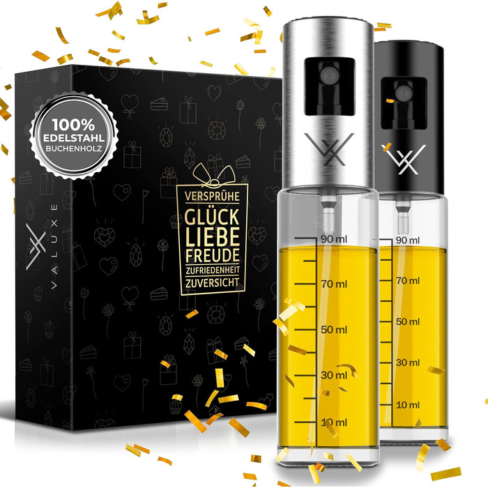 Масляний розпилювач VALUXE Premium Gold ОРИГІНАЛ - Надзвичайно точний флакон для розпилення олії з нержавіючої сталі та скла - Багатофункціональний розпилювач для олії - Стильні та круті кухонні гаджети (подарункова коробка)