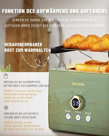 Тостер 850 Вт на 2 скибочки, зелений ZACHVO