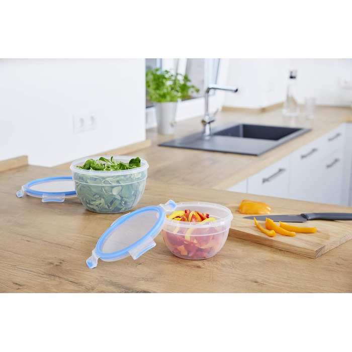 Набір контейнерів для зберігання продуктів EMSA Clip & Close, прямокутні, 5 контейнерів для зберігання по 0,8 л, 100 герметичні, придатні для миття в посудомийній машині, морозильної камери та мікрохвильової печі, прозорі, сині, зроблені в Німеччині, N103