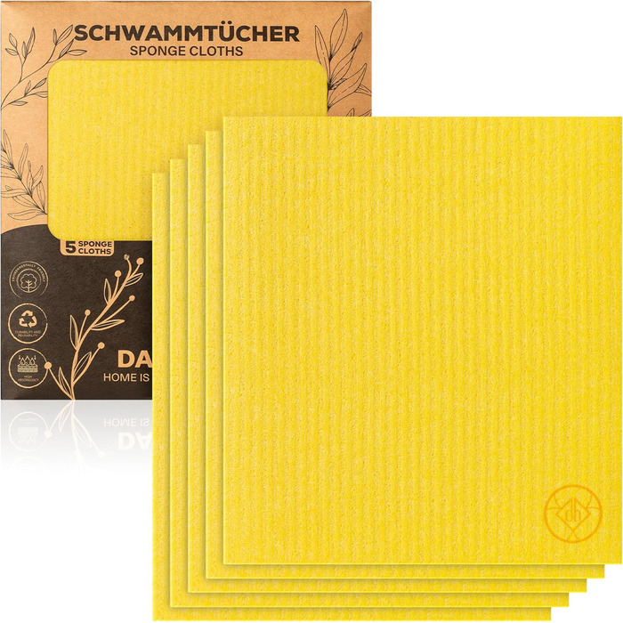 Набір губчастих серветок з 5 шт. Більше, ніж просто кухонні рушники екологічні, миючі та багаторазові кухонні помічники Ідеально підходить для кухні, дому та автомобіля Висока поглинальна здатність та довговічність (жовтий)
