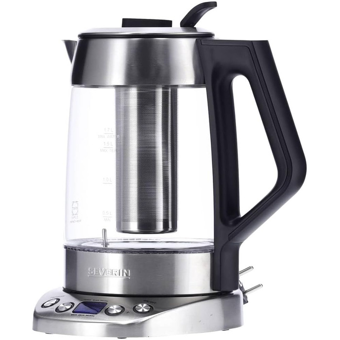 Стеклянный чайник и чайник SEVERIN, чайник с регулируемой температурой и временем заваривания, стеклянный чайник с предустановленными чайными программами, 3 000 Вт, нержавеющая сталь, WK 3479 с функцией Easy Tea Select - Одна функция