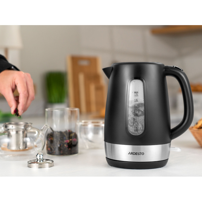 ARDESTO Електрочайник 1.7л, Strix, пластик, чорний матовий