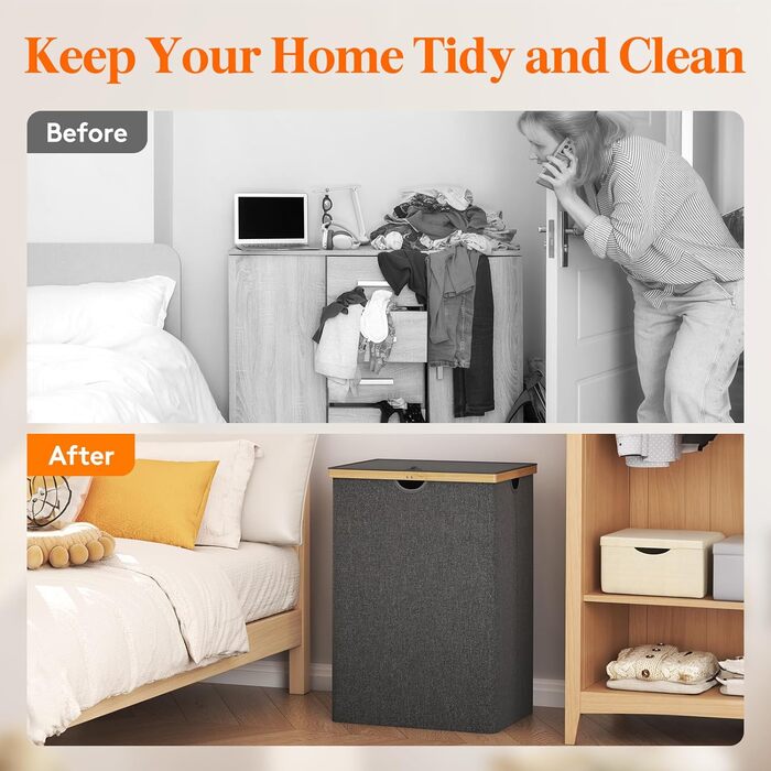 Подвійна корзина для білизни Lifewit 150 л з кришкою, дуже великий бамбуковий кошик для білизни Кошик для брудного одягу чорний