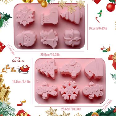 Силіконова форма Vulevirtue з 2 предметів, різдвяні силіконові форми для випічки, силіконова форма для випічки, для різдвяної випічки, тортів, фондану, імбирного печива, шоколаду, желе, мила (12 різдвяних елементів)