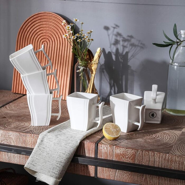 Серія FLORA, набір з 6 порцелянових креманки для каш, миски для рису 450 мл, закусочної миски, десертної миски для салату, супів, рамен, фруктів і т.д. 13,5x13,5x5,4 см (білий, 6 шт. кружок)