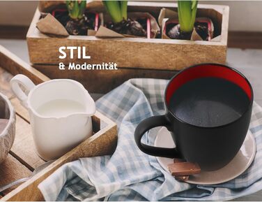 Набір чашок для кави 350 мл, 6 предметів, чорний/червоний MIAMIO