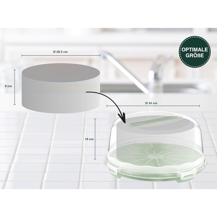 Коробка для транспортування торта з кришкою, капюшоном і ручкою. Коробка для зберігання, контейнер для торта, тарілка для торта, контейнер для торта, коробка для торта, тарілка для торта, начинка для торта, дзвіночок для торта - (зелений, круглий)