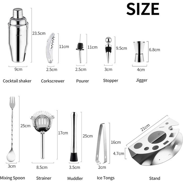 Набір шейкерів для коктейлів 10 предметів Velaze