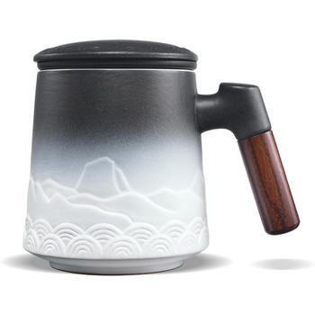 Кружка с крышкой и ситечком, 500 мл черно-белая Zens