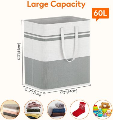 Кошик для білизни Lifewit з 2 предметів 60 л Мішок для білизни, Ящик для білизни Контейнер для білизни Збірник білизни Комод для білизни Кошики для білизни для квартири, гуртожитку, Караван Пральня, сірий і білий 2 x 60 л