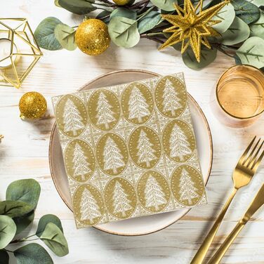 Серветки 3-шарові (33 x 33 см) 20 шт. Різнокольорові паперові серветки, ідеальні для різдвяного столу Серветки - Різдво, зима, зірки, сніг, сніговики (візерунок ялинки)