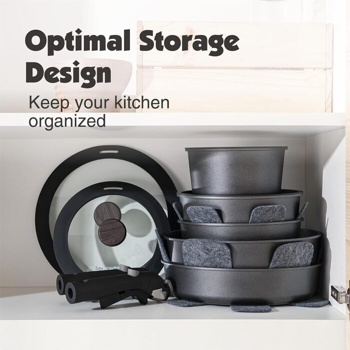 Набір кухонного посуду, 17 предметів, чорний Sensarte