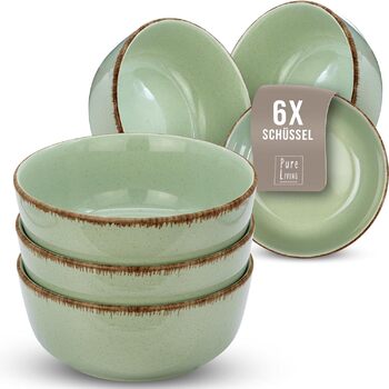 Набор посуды из керамогранита на 6 персон рустик 24 предм. - Набор посуды в деревенском стиле, можно мыть в посудомоечной машине - Набор мисок и тарелок - Посуда Pure Living (миски (6 шт.), мятно-зеленая)