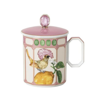 Кухоль з ручкою та кришкою 0,39 л Королівська мухоловка в рожевій рамці, IDYLLIA Swarovski x Rosenthal
