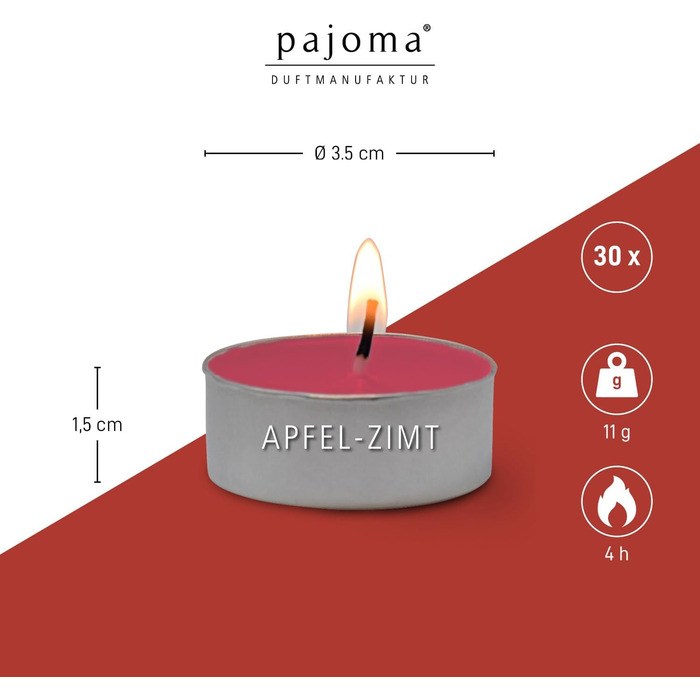 Ароматичні чайні свічки Pajoma 90, 3x30 шт. , ароматичні свічки, багато ароматів на вибір, висота 1,5 см, діаметр 3,5 см (яблуко-кориця, 30)