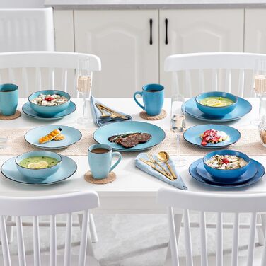 Столовий сервіз з керамограніту, набір посуду vancasso MODA, вінтажний зовнішній вигляд, комбінований сервіз із 40 предметів з 8 обідніми тарілками, тарілками для тортів, суповими тарілками, мисками та чашками кожна (синій колір, комбінований сервіз 16 шт