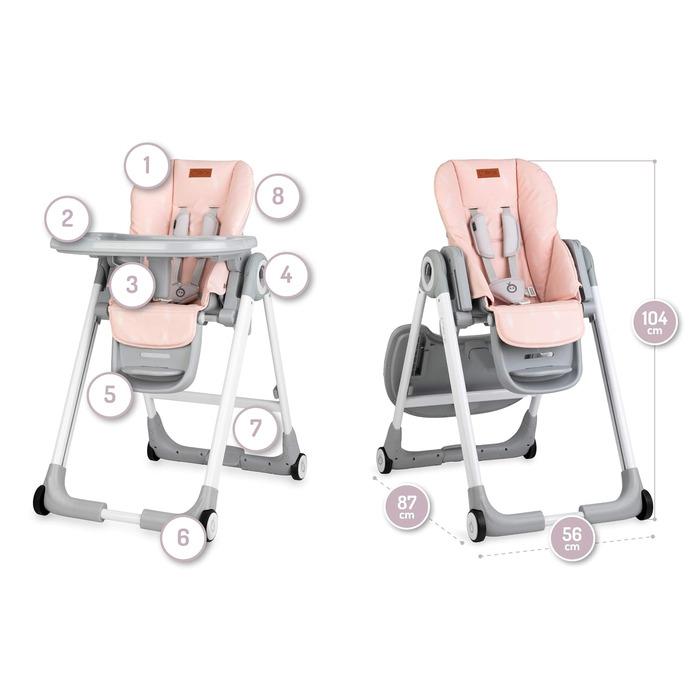 Дитячий стільчик для годування з 4 колесами та функцією гальма від 6 місяців Momi