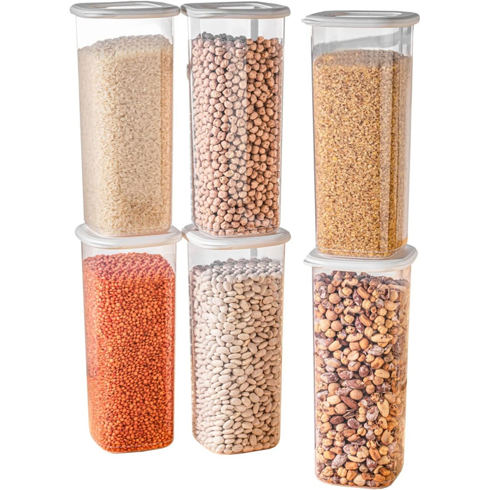 Банки для хранения с герметичными крышками Набор из 24 контейнеров для хранения БЕЗ БИСФЕНОЛА А Для мюсли, хранения муки и сахара Практичный кухонный ящик для хранения всех продуктов (белый / набор из 6 шт. 1 750 мл)