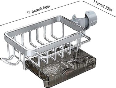 Тримач для губки для кухонного змішувача - Багатофункціональний органайзер для раковини Кошик для зберігання губок, рушників для посуду та щіток Міцний дизайн з алюмінію та ABS-пластику Ідеально підходить для зберігання у ванній кімнаті (сріблястий)