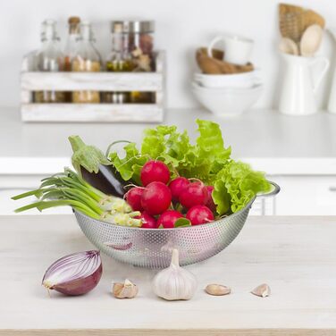 Набор дуршлагов Herogo из 3 шт., кухонный дуршлаг из нержавеющей стали с ручками, микроперфорированное ситечко для капель, металлический кухонный дуршлаг для слива и тренировочной лапши, рис, фрукты, овощи, можно мыть в посудомоечной машине, 16 см / 22 см