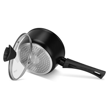 Ковш Fissman 16x8 см/1,39 л ANGELA со стеклянной крышкой алюминий с антипригарным покрытием (14604)