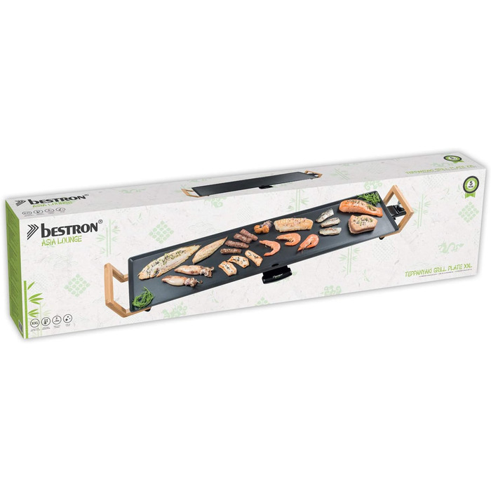 Электрический настольный гриль Bestron, гриль-пластина plancha/teppanyaki с антипригарным покрытием, удовольствие от гриля до 10 человек, удлиненная поверхность для гриля, 2 000 Вт, цвет черный (XXL)