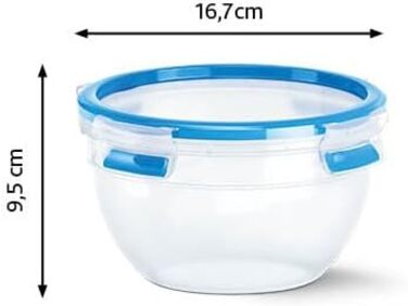 Набір контейнерів для зберігання продуктів EMSA Clip & Close, прямокутні, 5 x 0,8 л, коробки для зберігання, 100 герметичні, придатні для миття в посудомийній машині, морозильної камери та мікрохвильової печі, прозорі, сині, зроблені в Німеччині, N10307 (