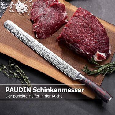 Набір ножів PAUDIN, набір кухонних ножів із 3 предметів з високоякісної вуглецевої нержавіючої сталі, набір ультрагострих ножів із кухарським ножем, тесаком, універсальним ножем, професійним кухарським ножем з рукояткою пакавуд