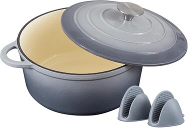 Чавунна форма для запікання 24 см, емальована з кришкою, включаючи 1 пару силіконових рукавиць Nilpferd