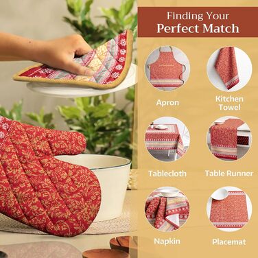 Рукавички для духовки Maison d&39 Hermine, підставки для каструль, 100 бавовна, термостійкі кухонні рукавички, рукавички для духовки (19 см x 33 см) та підставки для каструль (20 см x 20 см) для приготування їжі, Morzine - рукавички для духовки на День по