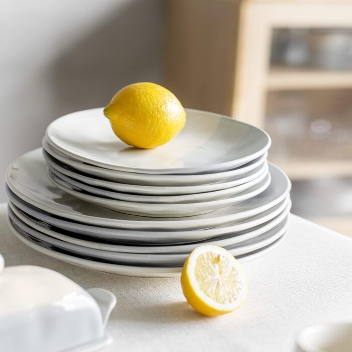 Керамические обеденные тарелки DOWAN 20,3 см, градиент, синие десертные тарелки, фарфоровые тарелки для закусок для салата, большие кухонные сервировочные тарелки, сейф для посудомоечной машины и микроволновой печи, 4 шт.