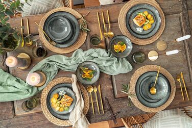 Набір тарілок на 4 персони, 12 предметів, зелено-сірий Kopenhagen Sänger