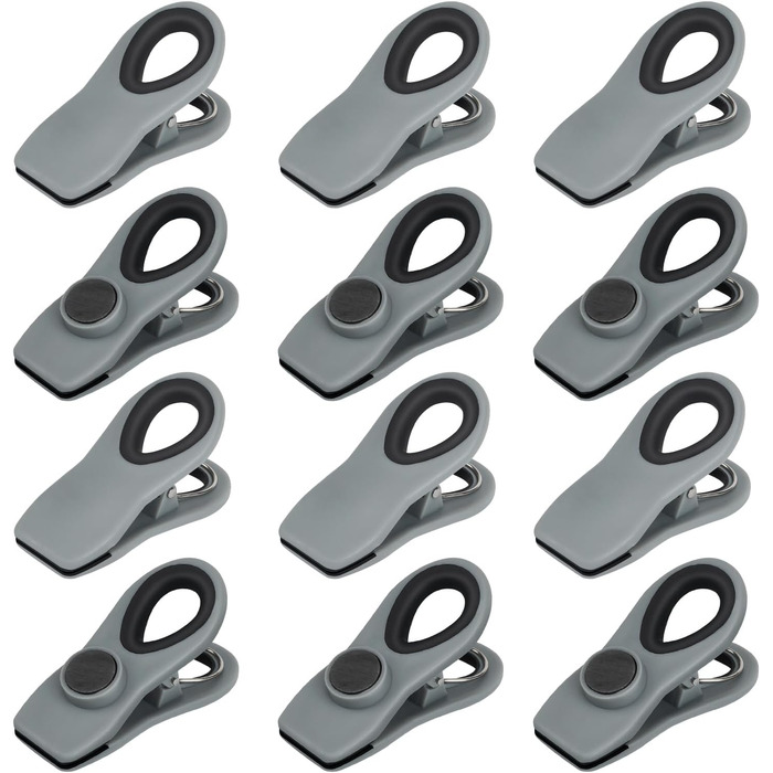 Набір прищіпок-затискачів із магнітом, сірого кольору 12 шт TACGEA