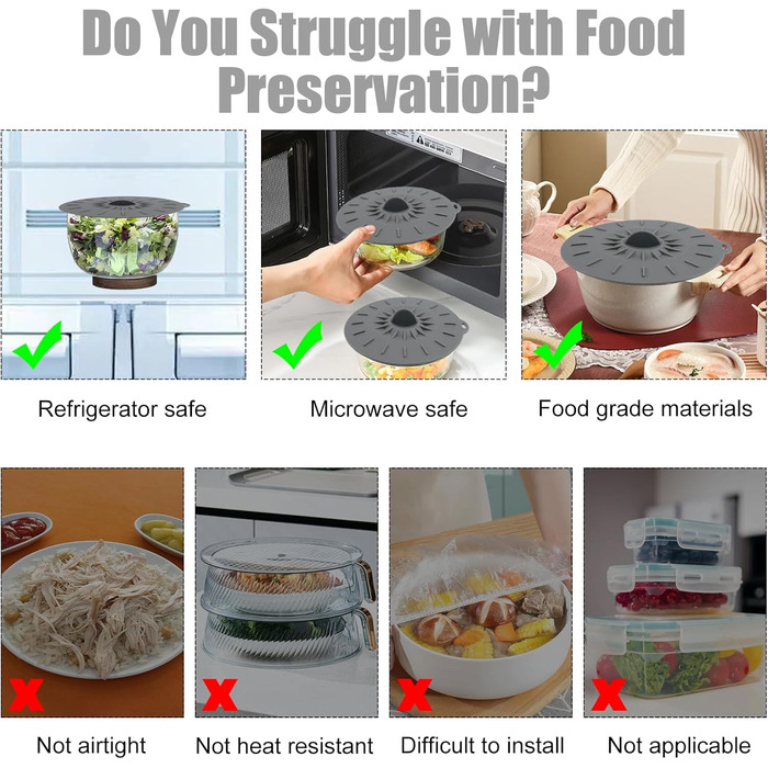 Набор силиконовых крышек 5 шт серый Aether Aurora