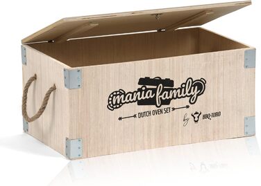 Набір голландської печі барбекю-Торо в дерев'яній коробці, чавун, попередньо приправлений, набір гриля з голландською духовкою, дерев'яна коробка, сковорода, каструля, сковорода, підставка, підйомник кришки (19 предметів)