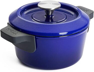 Чавунна каструля Ø 24 см, синього кольору з кришкою та силіконовими ручками Емальований чавун, підходить для індукції та духовки для всіх типів плит Ø 24 см, висота 11 см, 4,2 літра (кобальтово-синій, Ø 18 см, висота 9 см, 1,8 літра)